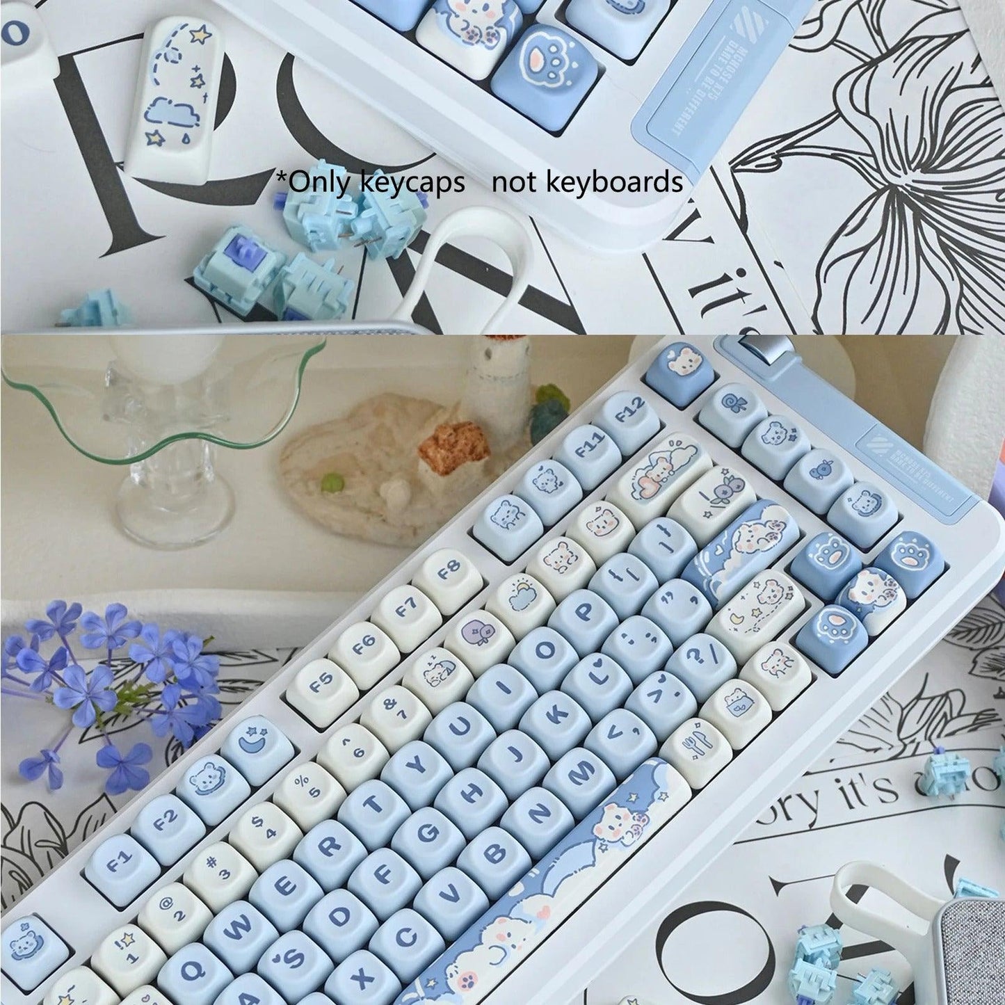 USLION 132 Keys MOA Profile Ice Cream Bear Theme PBT Keycaps - Keebookeys