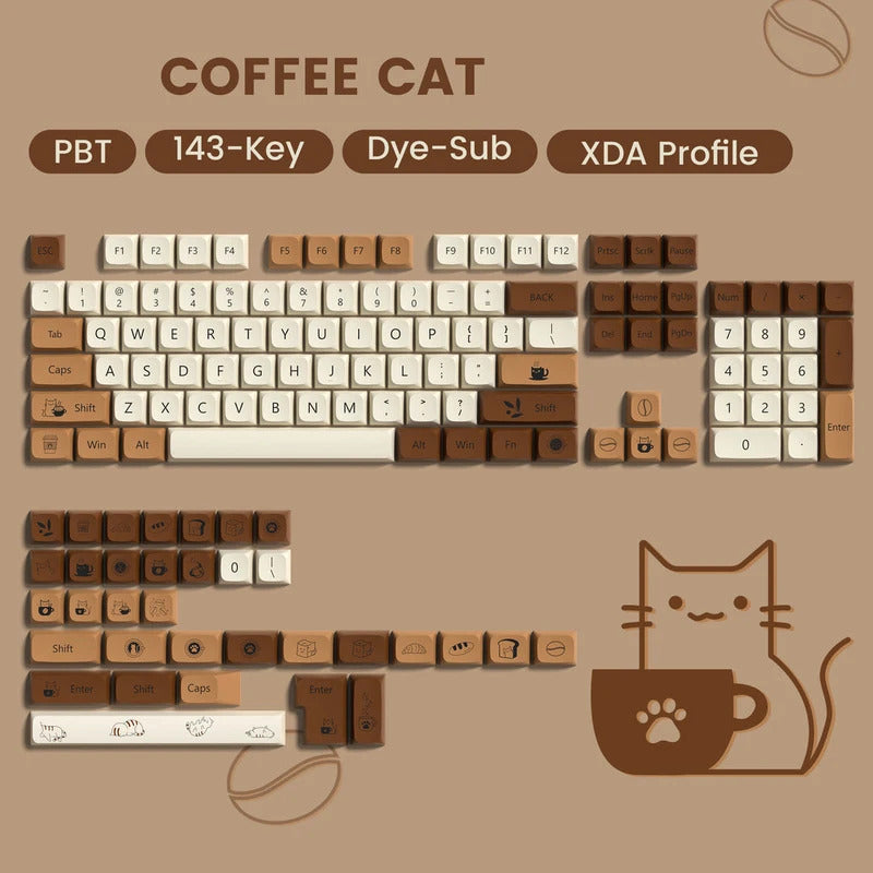 XDA Profile 143 Keys Coffee Cat PBT Keycaps - Keebookeys