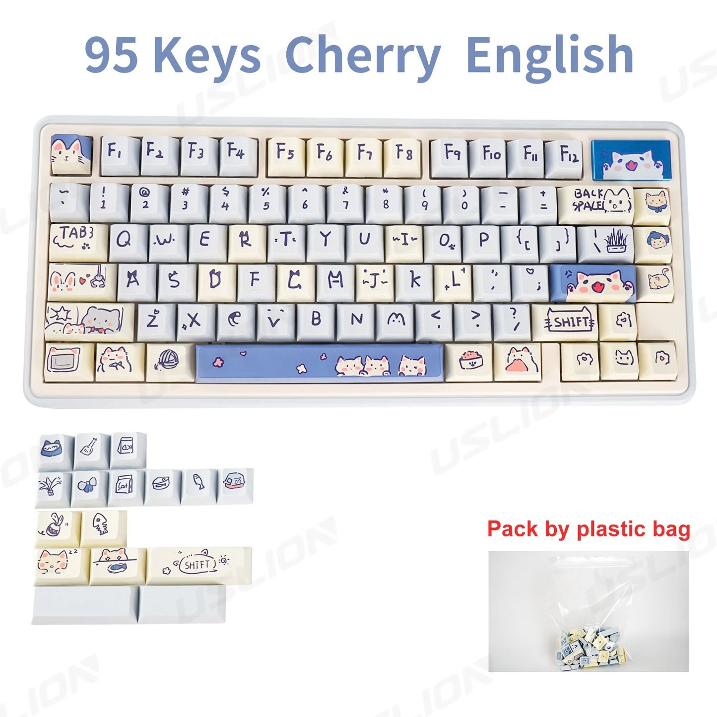 95 Keys Bunny & Cat PBT Keycaps Cherry Profile - Keebookeys
