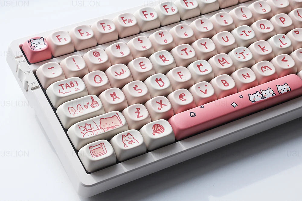 139 Keys Pink Meow Cat Theme MOA Profile PBT Keycaps - Keebookeys