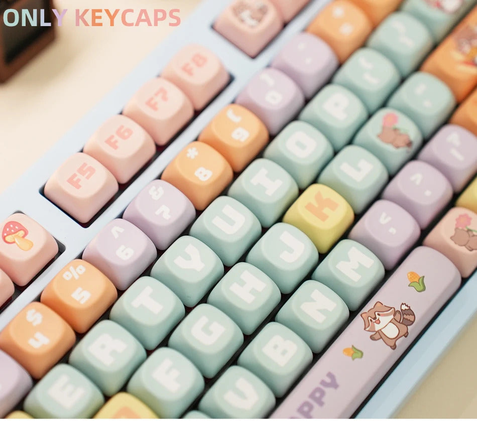 126 Keys MOA Profile Colorful Dogs & Raccoon Theme PBT Keycaps - Keebookeys