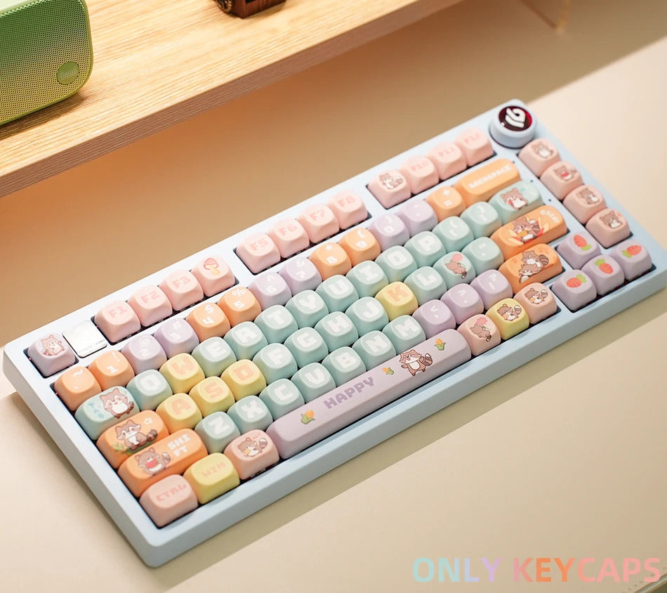 126 Keys MOA Profile Colorful Dogs & Raccoon Theme PBT Keycaps - Keebookeys