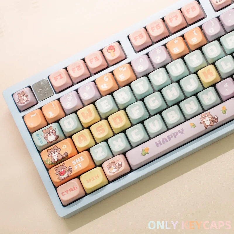 126 Keys MOA Profile Colorful Dogs & Raccoon Theme PBT Keycaps - Keebookeys