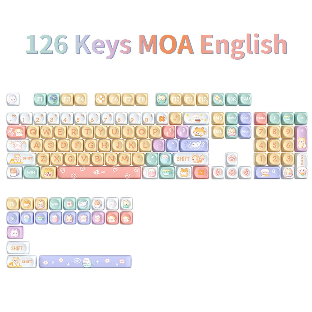 126 Keys MOA Profile Colorful Dogs & Raccoon Theme PBT Keycaps - Keebookeys