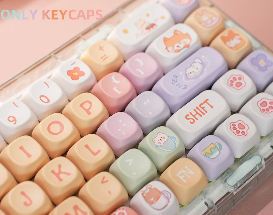 126 Keys MOA Profile Colorful Dogs & Raccoon Theme PBT Keycaps - Keebookeys