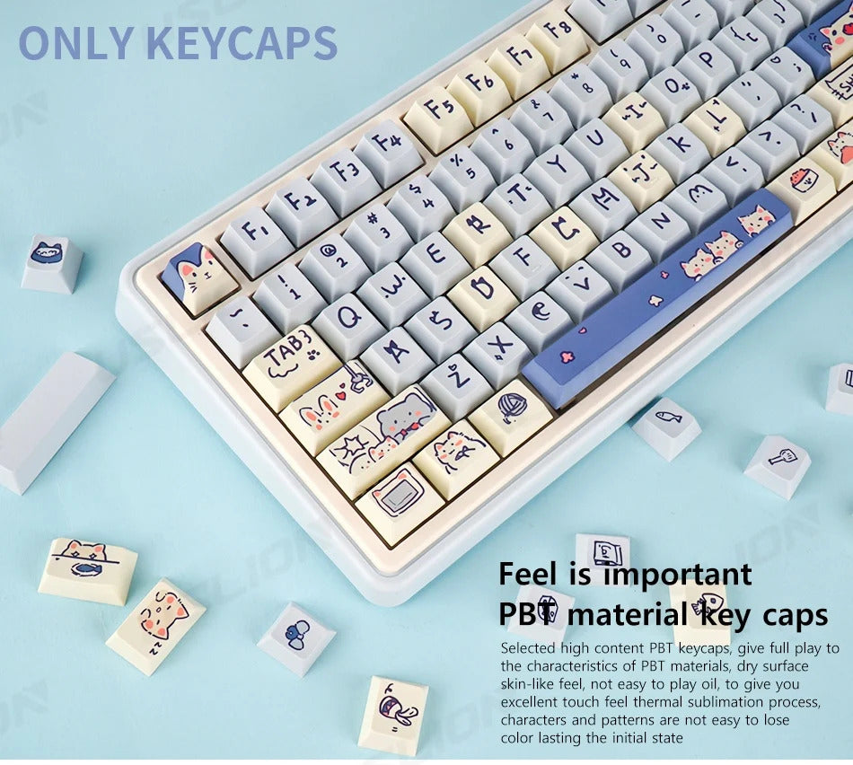 95 Keys Bunny & Cat PBT Keycaps Cherry Profile - Keebookeys