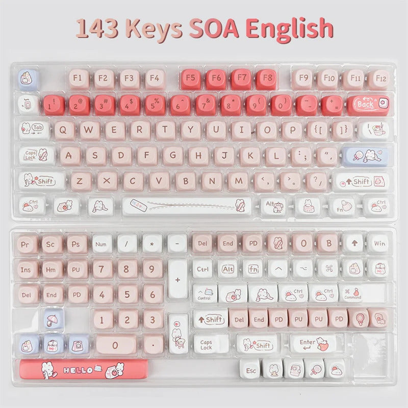 140 Keys SOA Profile Shopping Rabbit Theme PBT Keycaps - Keebookeys