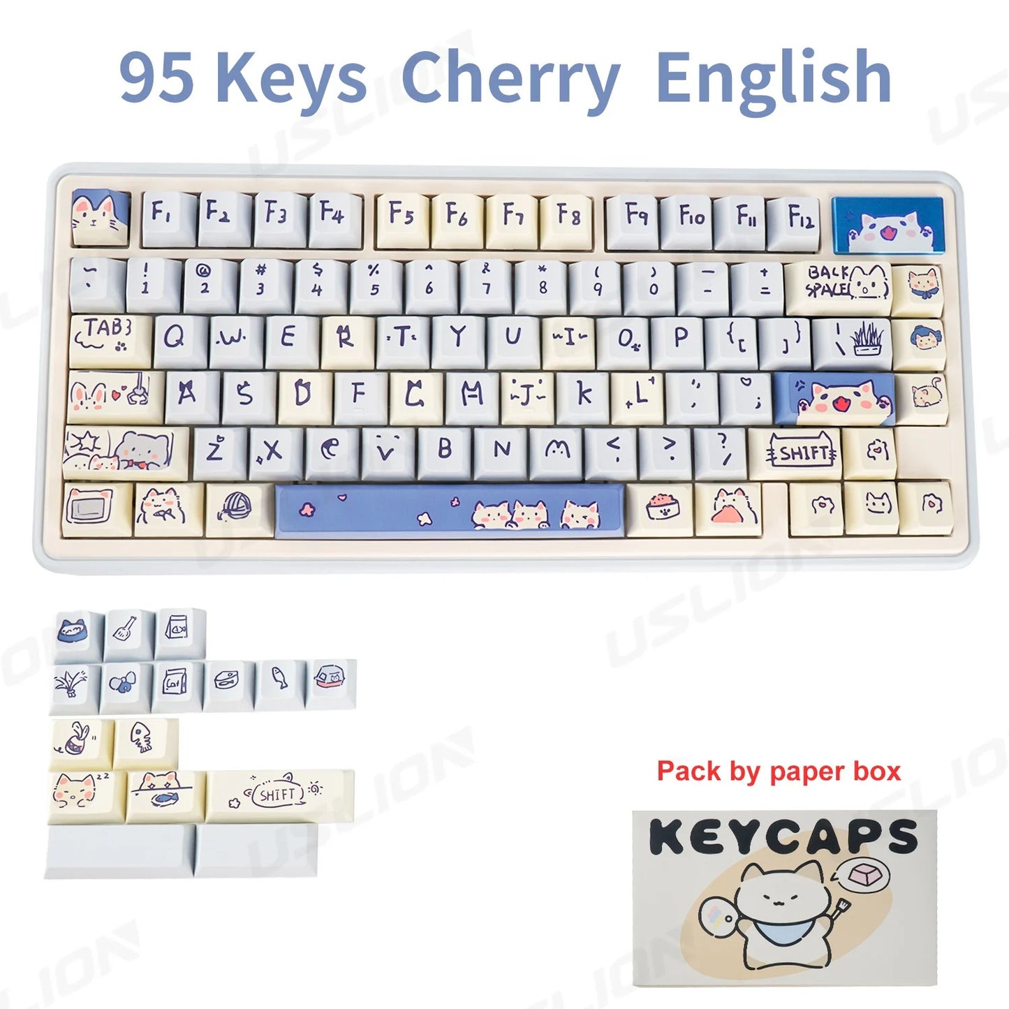 95 Keys Bunny & Cat PBT Keycaps Cherry Profile - Keebookeys
