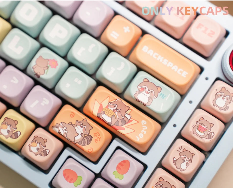 126 Keys MOA Profile Colorful Dogs & Raccoon Theme PBT Keycaps - Keebookeys