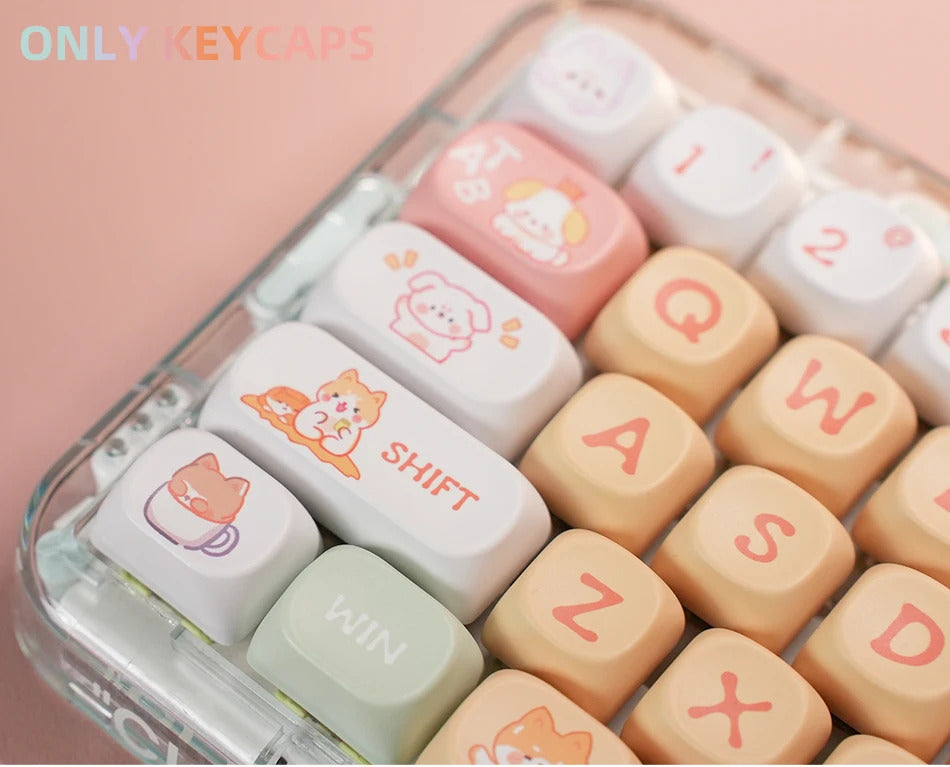 126 Keys MOA Profile Colorful Dogs & Raccoon Theme PBT Keycaps - Keebookeys
