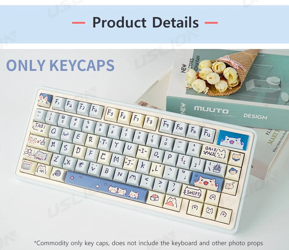 95 Keys Bunny & Cat PBT Keycaps Cherry Profile - Keebookeys