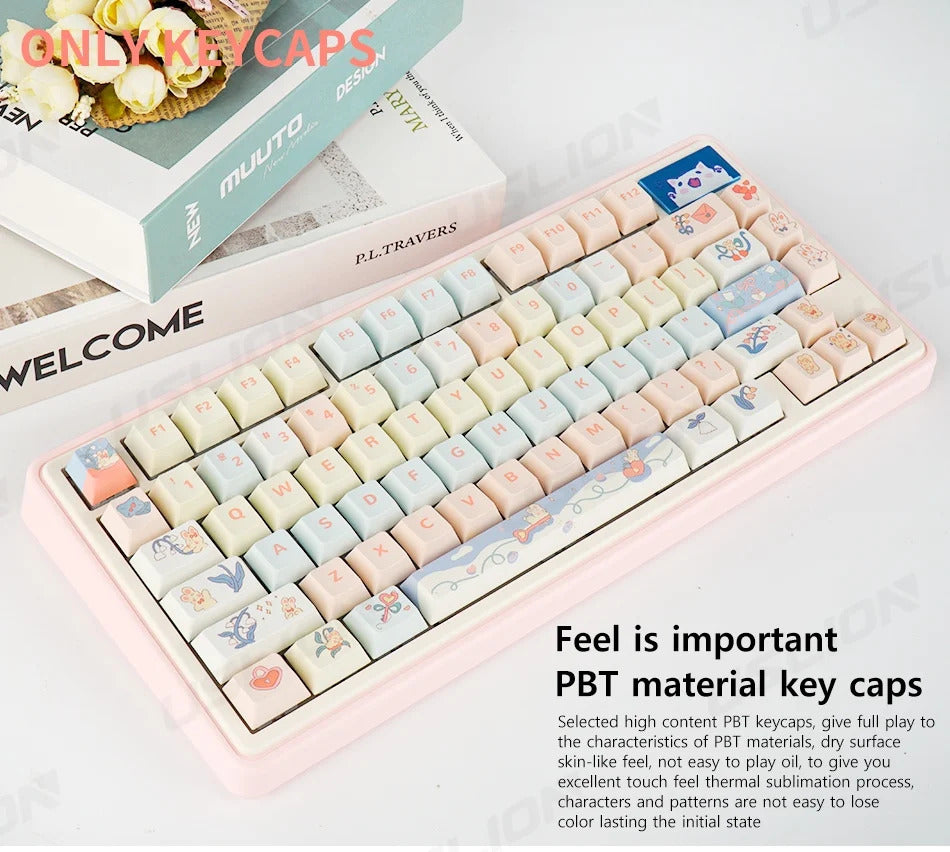 95 Keys Bunny & Cat PBT Keycaps Cherry Profile - Keebookeys
