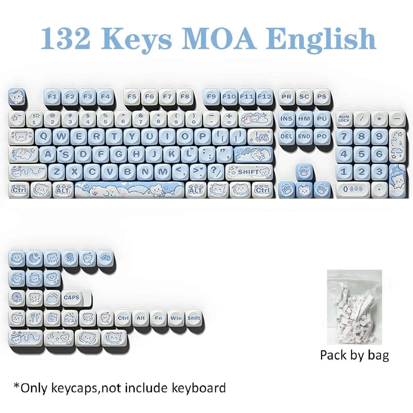 USLION 132 Keys MOA Profile Ice Cream Bear Theme PBT Keycaps - Keebookeys