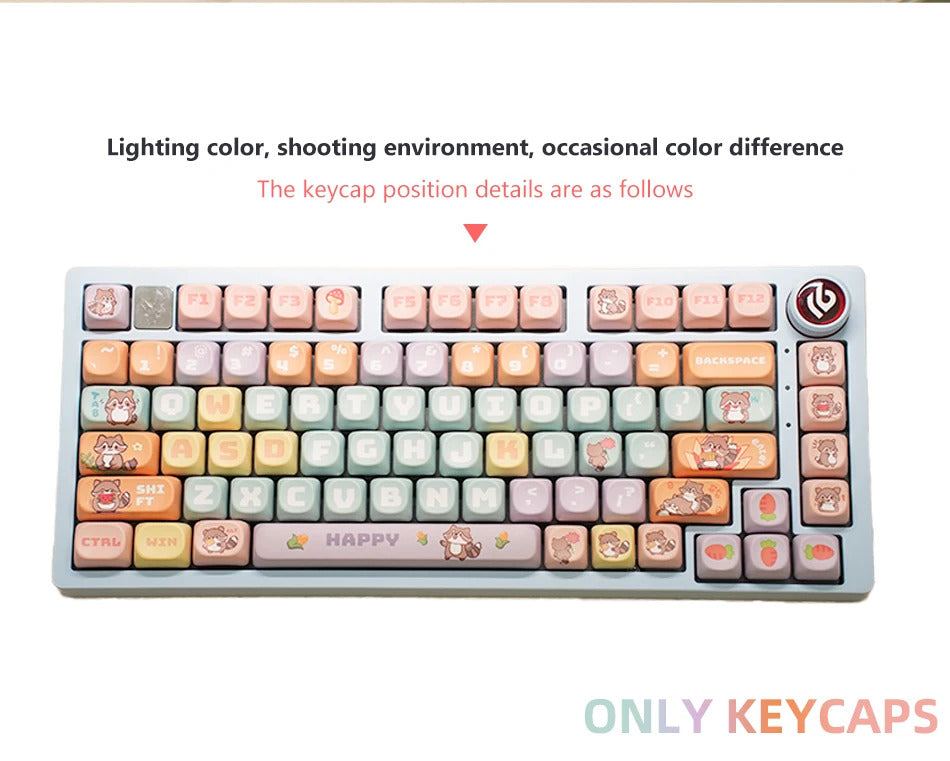 126 Keys MOA Profile Colorful Dogs & Raccoon Theme PBT Keycaps - Keebookeys