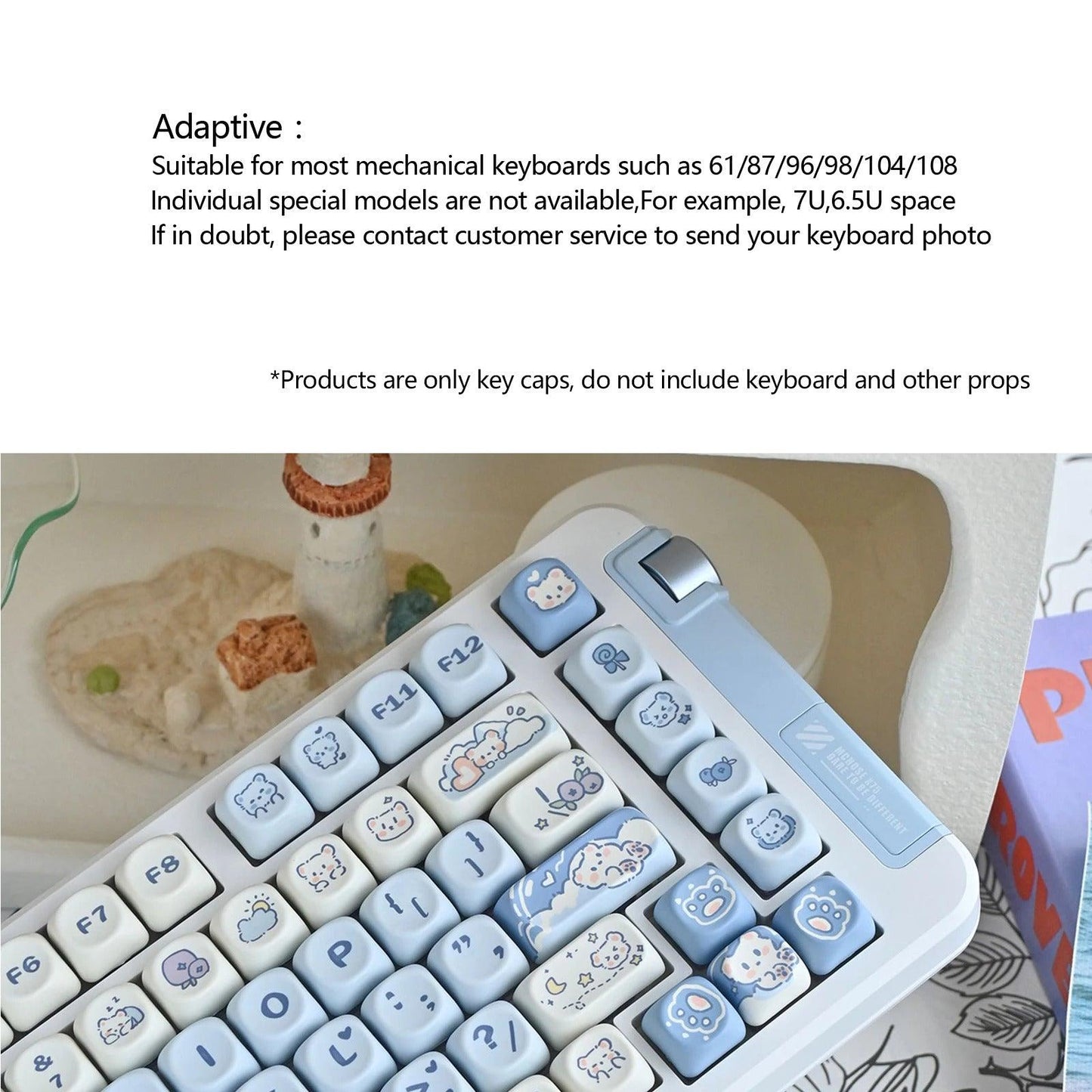 USLION 132 Keys MOA Profile Ice Cream Bear Theme PBT Keycaps - Keebookeys