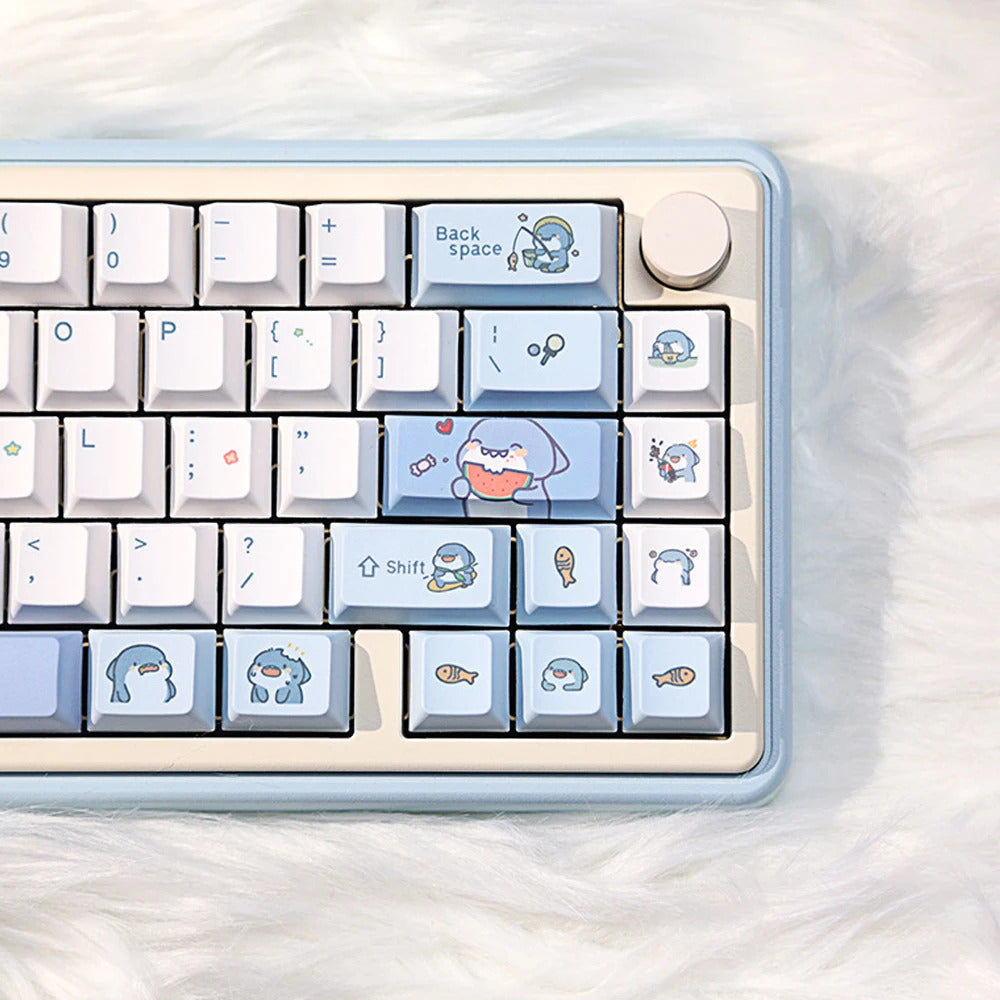131 Keys Cherry Profile Cartoon Shark Theme PBT Keycaps - Keebookeys