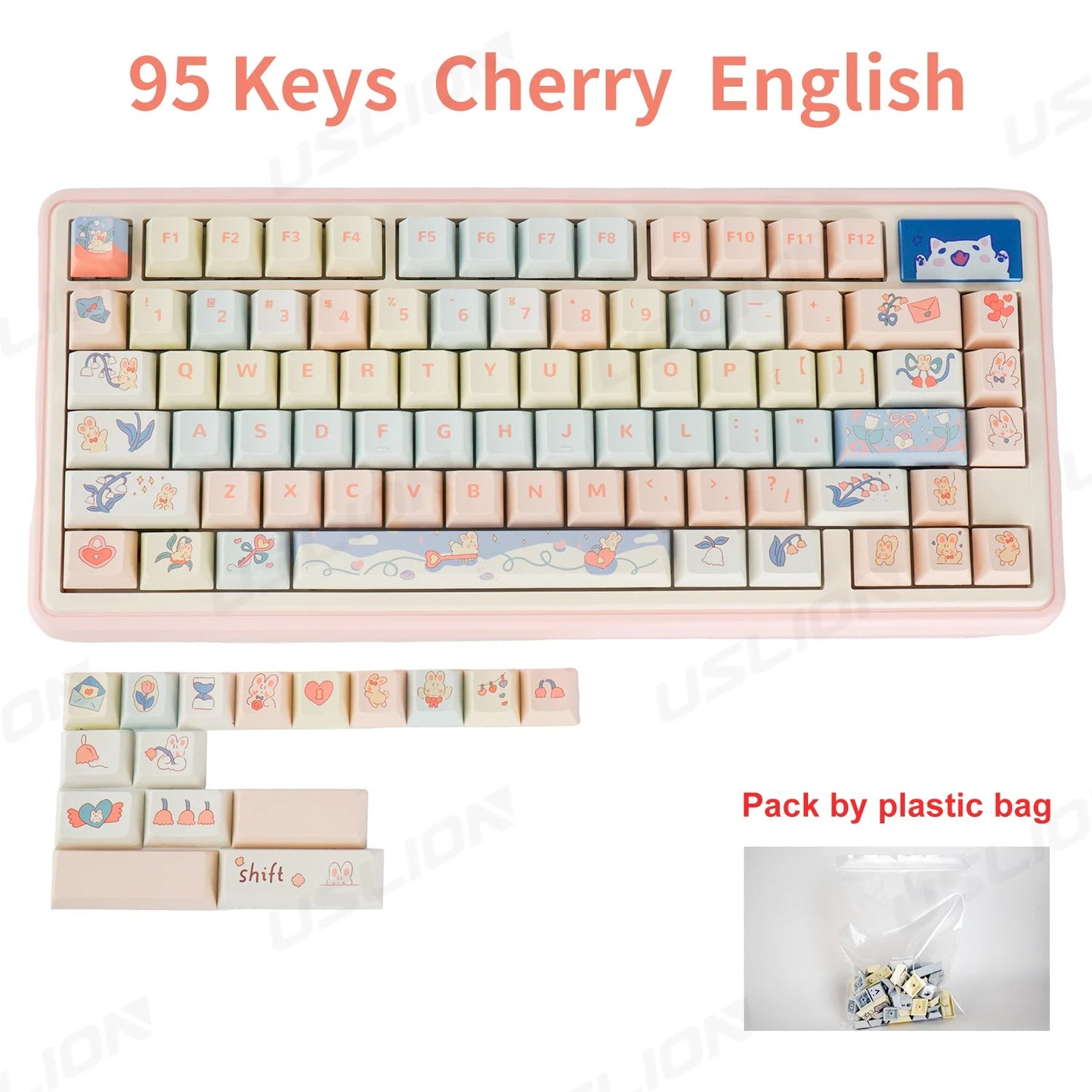 95 Keys Bunny & Cat PBT Keycaps Cherry Profile - Keebookeys