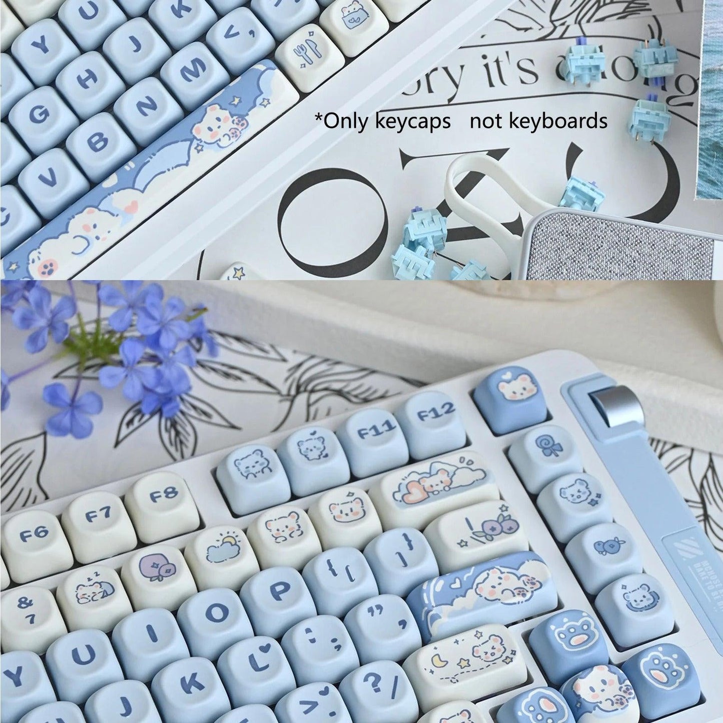 USLION 132 Keys MOA Profile Ice Cream Bear Theme PBT Keycaps - Keebookeys