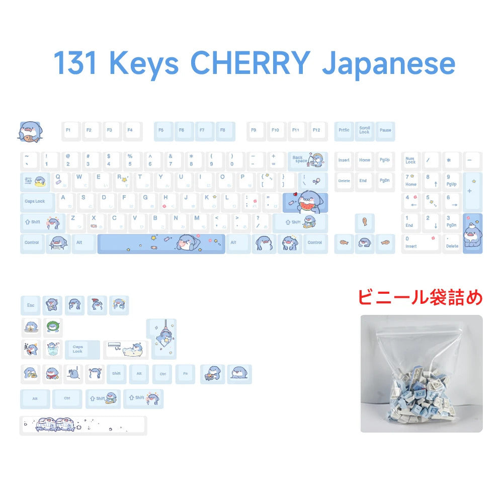 131 Keys Cherry Profile Cartoon Shark Theme PBT Keycaps - Keebookeys