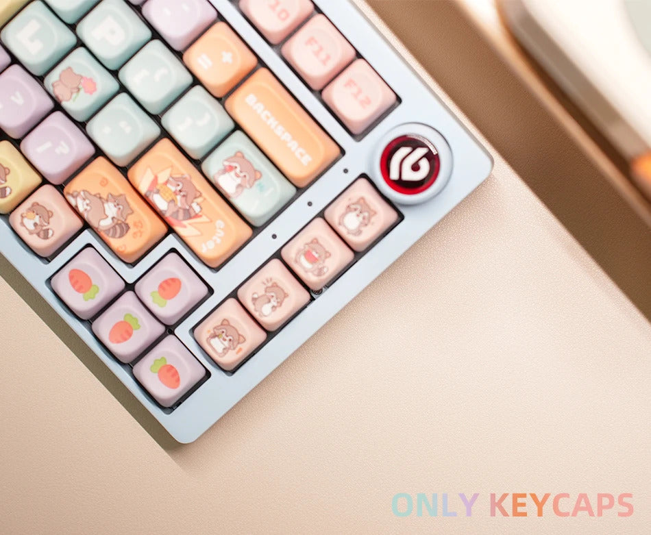 126 Keys MOA Profile Colorful Dogs & Raccoon Theme PBT Keycaps - Keebookeys