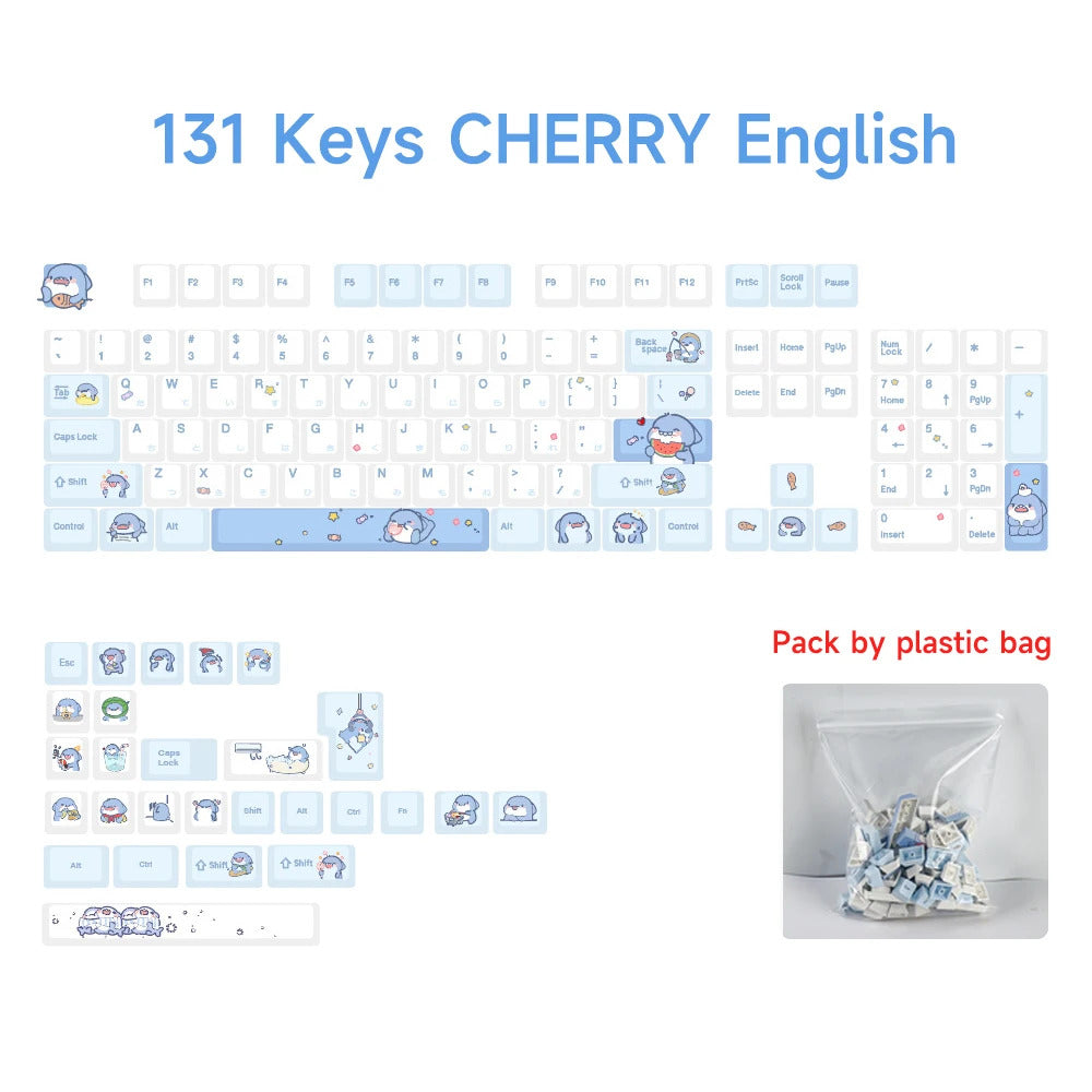 131 Keys Cherry Profile Cartoon Shark Theme PBT Keycaps - Keebookeys