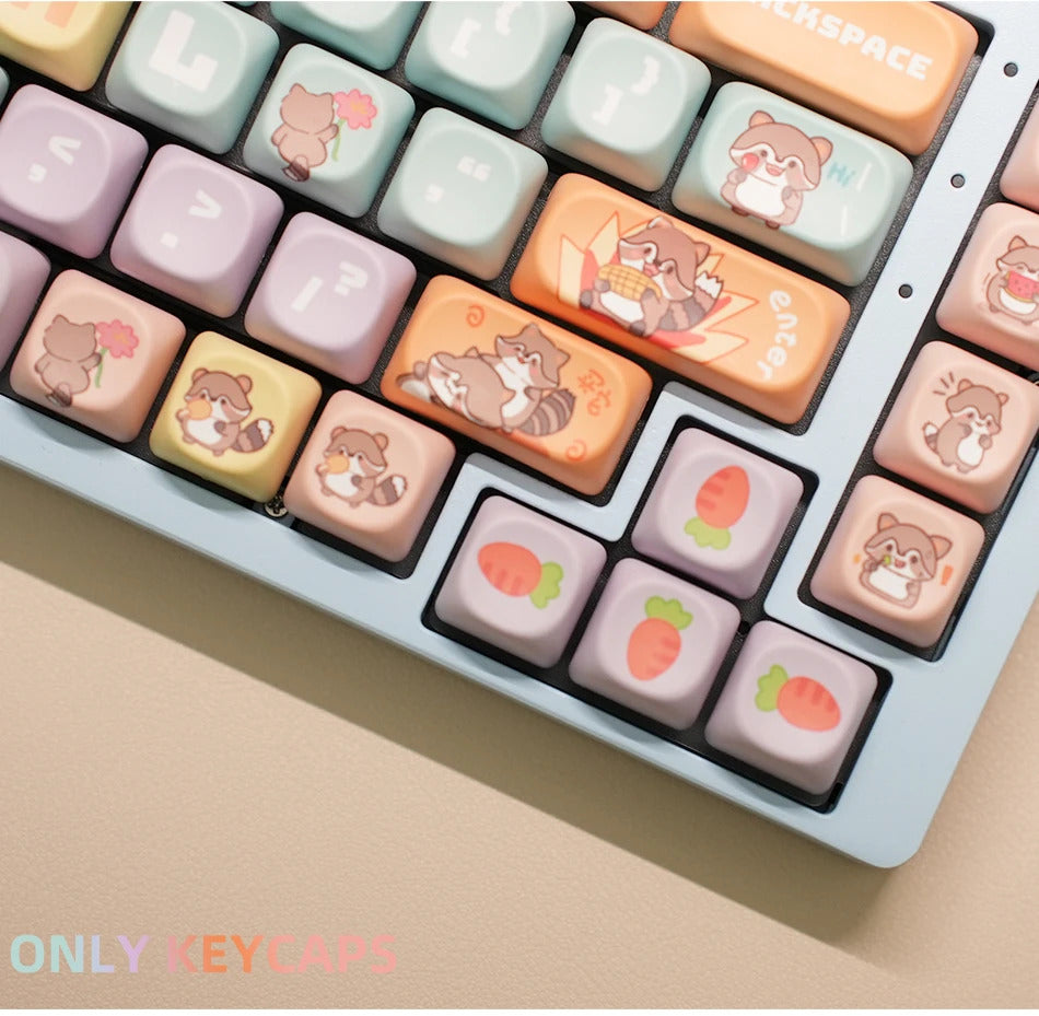 126 Keys MOA Profile Colorful Dogs & Raccoon Theme PBT Keycaps - Keebookeys