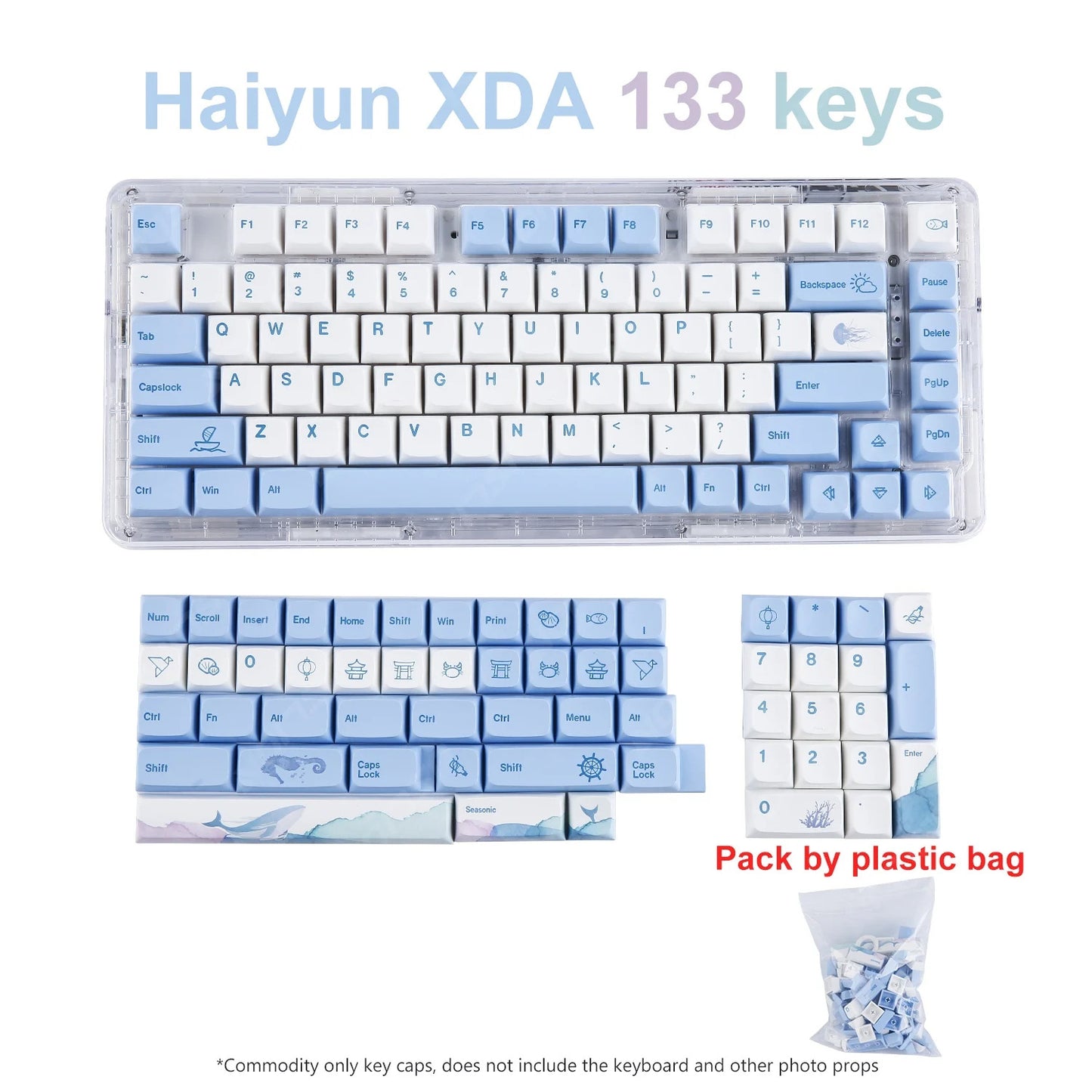 133 Keys XDA Profile Ocean Whale Theme PBT Keycaps - Keebookeys
