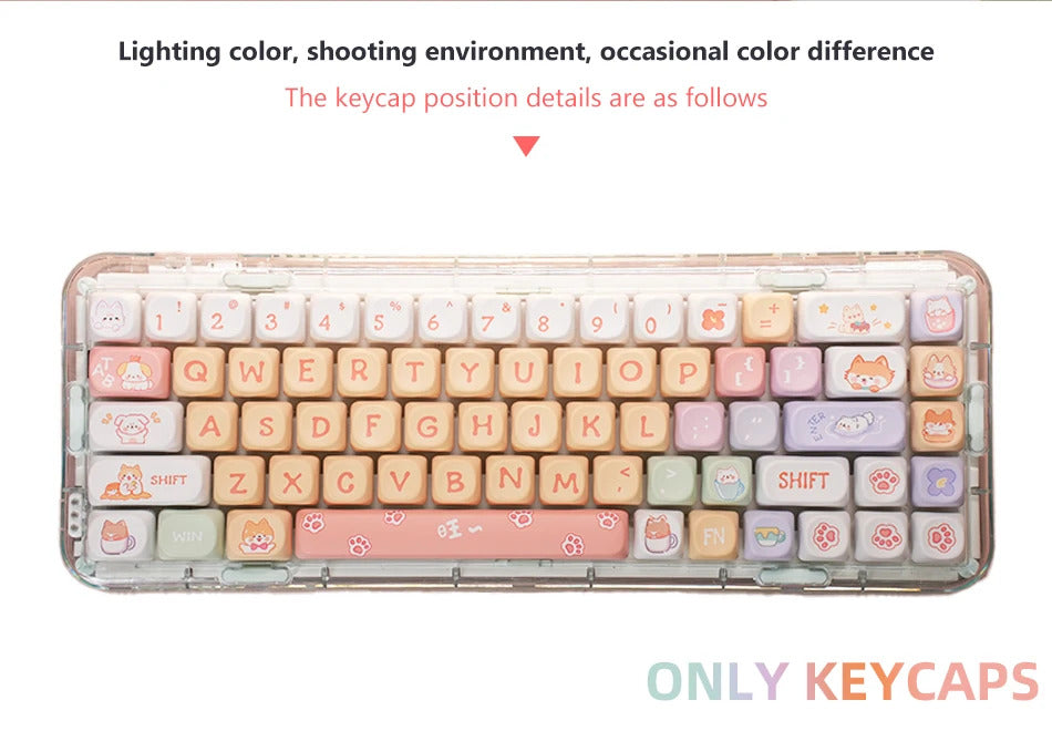 126 Keys MOA Profile Colorful Dogs & Raccoon Theme PBT Keycaps - Keebookeys