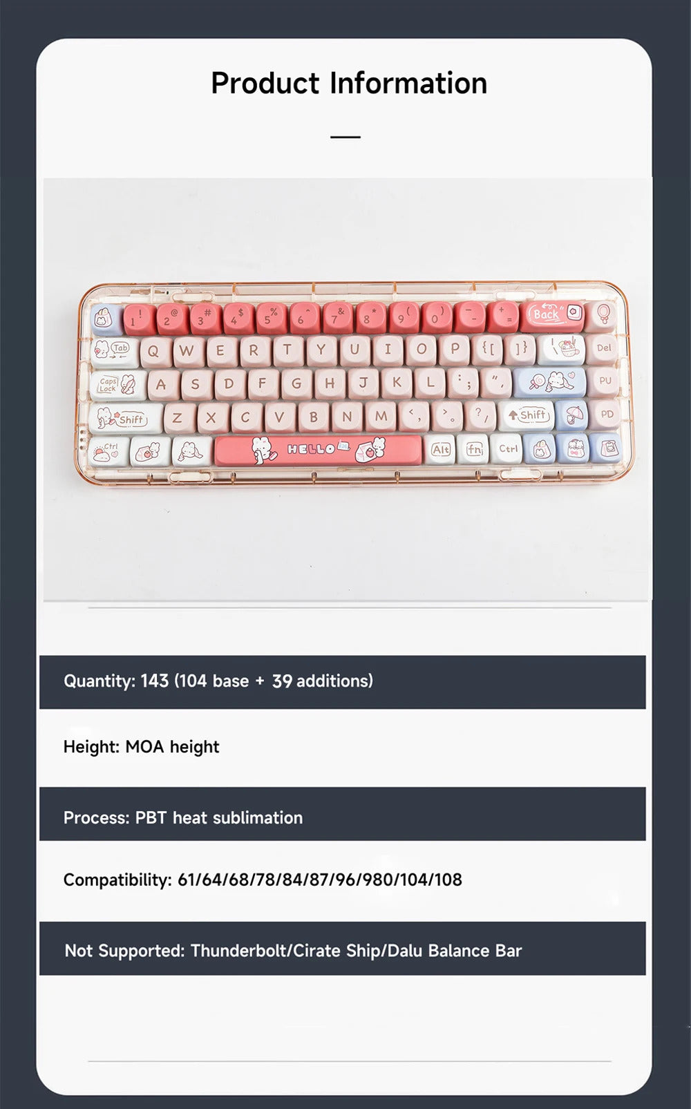 140 Keys SOA Profile Shopping Rabbit Theme PBT Keycaps - Keebookeys