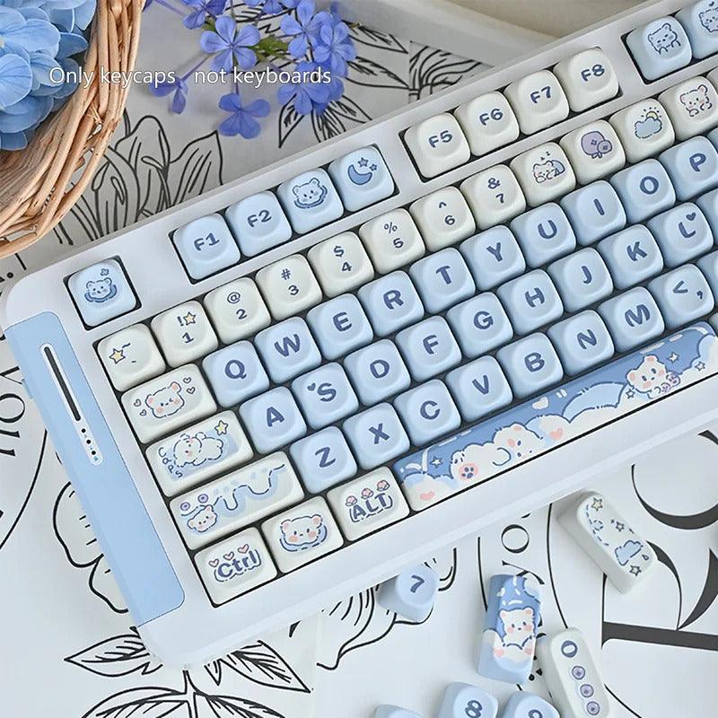 USLION 132 Keys MOA Profile Ice Cream Bear Theme PBT Keycaps - Keebookeys
