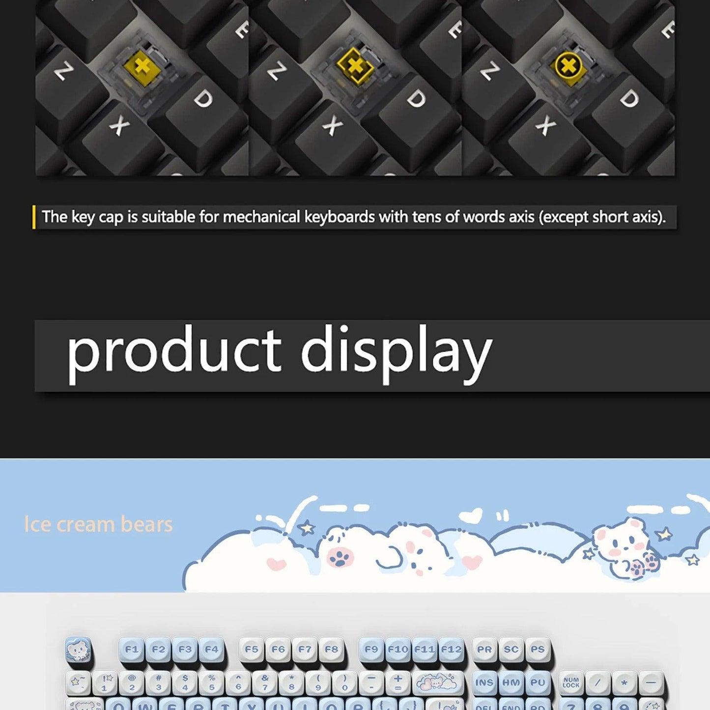 USLION 132 Keys MOA Profile Ice Cream Bear Theme PBT Keycaps - Keebookeys
