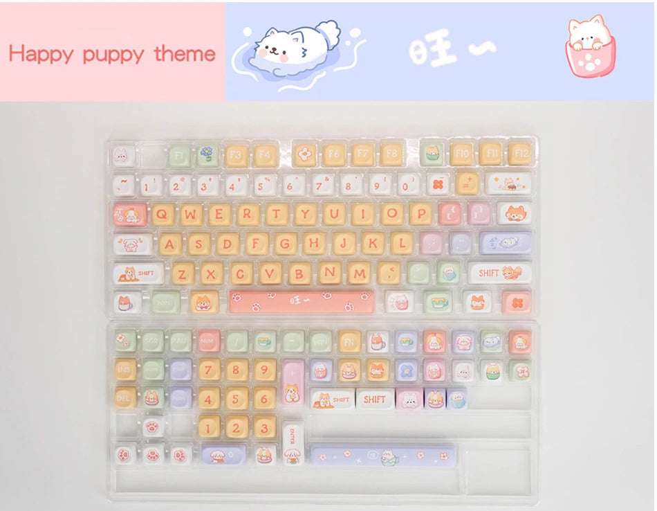 126 Keys MOA Profile Colorful Dogs & Raccoon Theme PBT Keycaps - Keebookeys