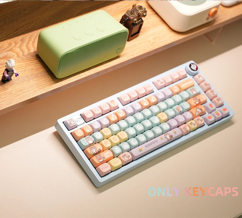 126 Keys MOA Profile Colorful Dogs & Raccoon Theme PBT Keycaps - Keebookeys