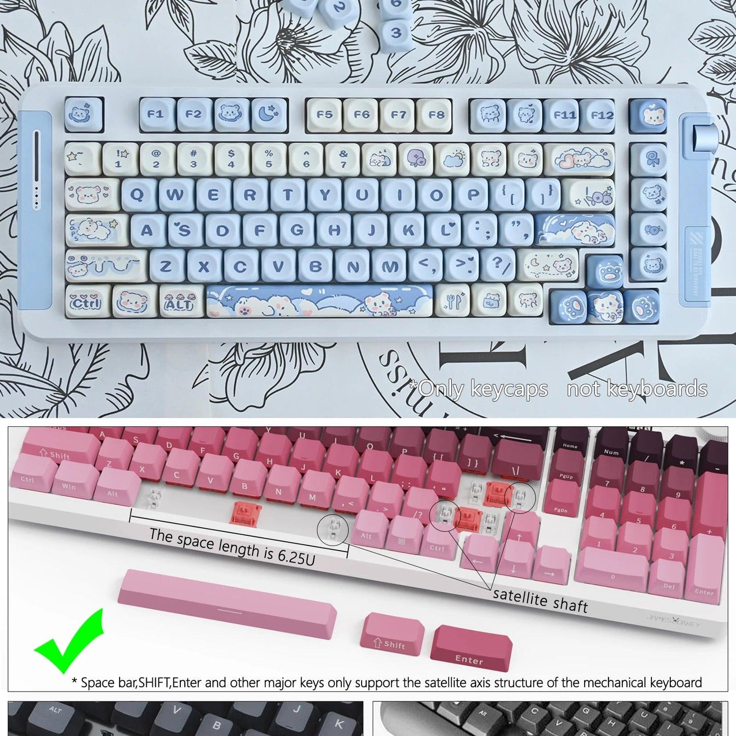 USLION 132 Keys MOA Profile Ice Cream Bear Theme PBT Keycaps - Keebookeys