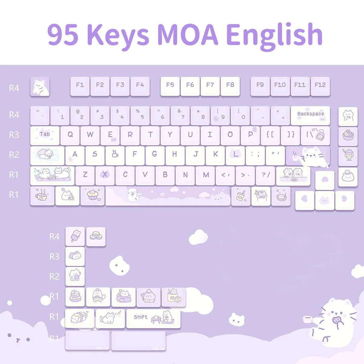 95 Keys Sweet Zoo Series MOA Profile PBT Keycaps - Keebookeys