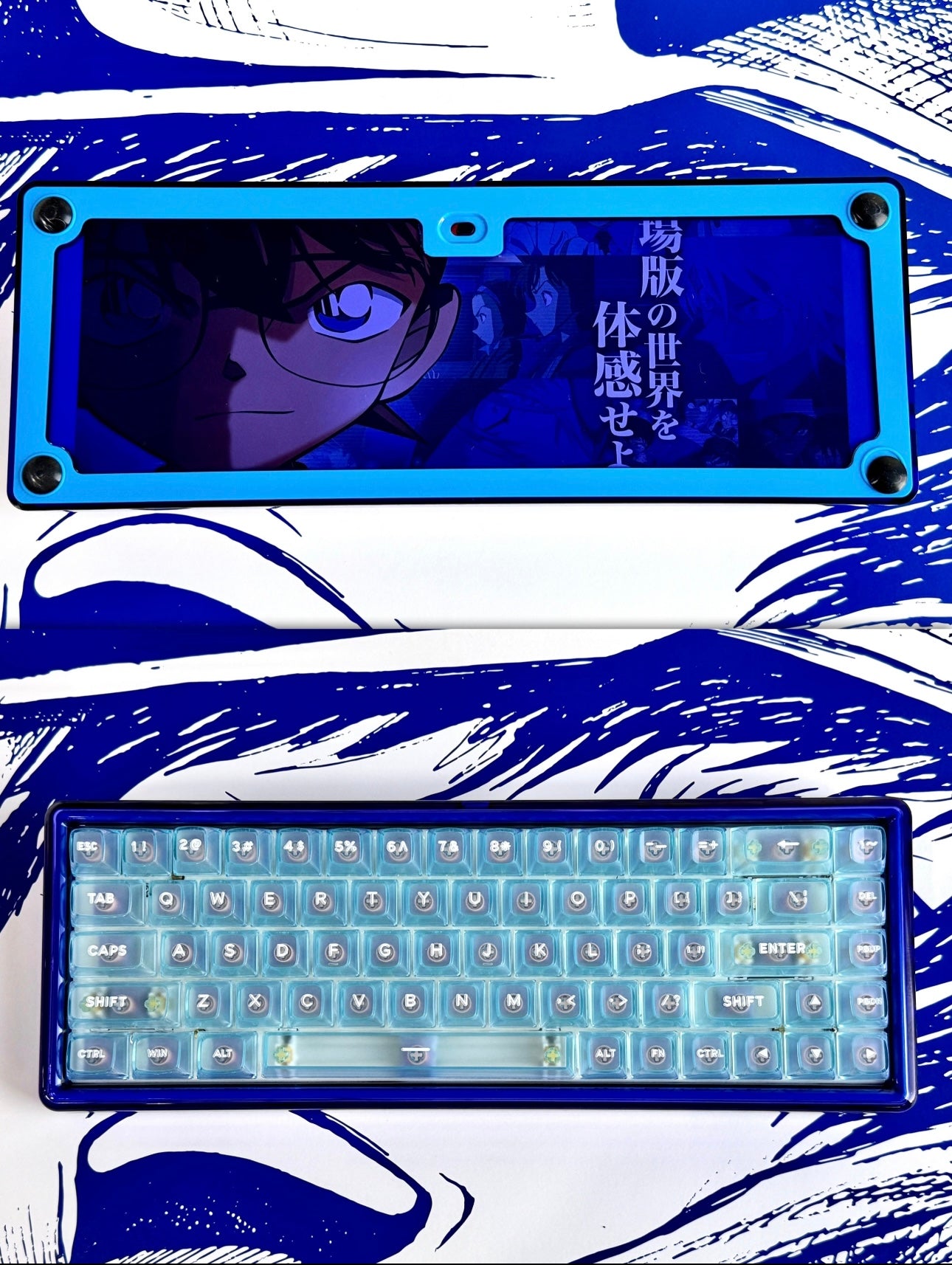 Detective Conan Themed Custom Keyboard Blue/Base 68 - Keebookeys