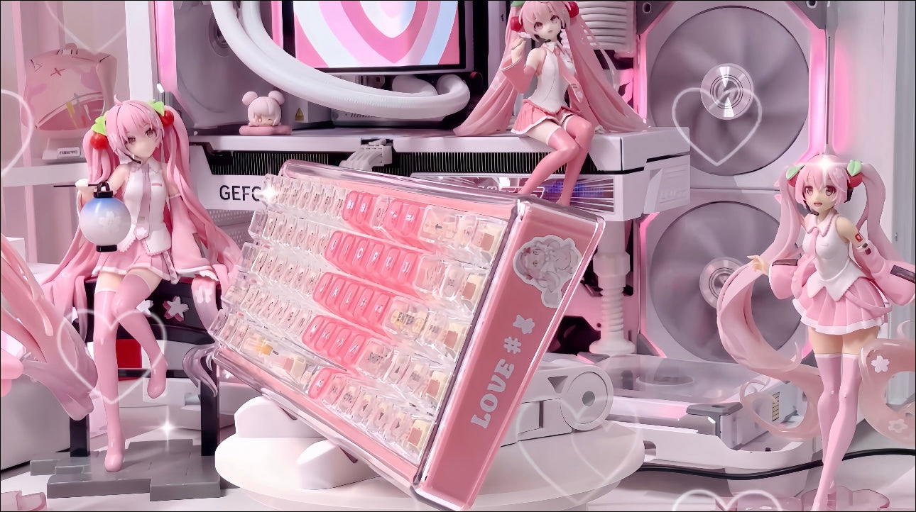 Sakura Miku Themed Keyboard/Base 68 - Keebookeys