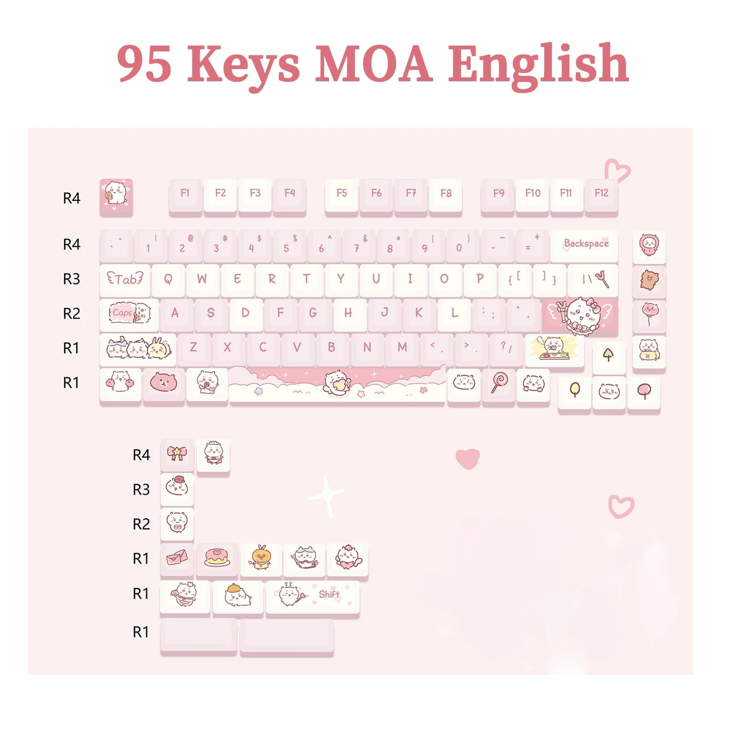 95 Keys Sweet Zoo Series MOA Profile PBT Keycaps - Keebookeys
