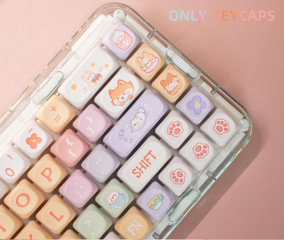 126 Keys MOA Profile Colorful Dogs & Raccoon Theme PBT Keycaps - Keebookeys