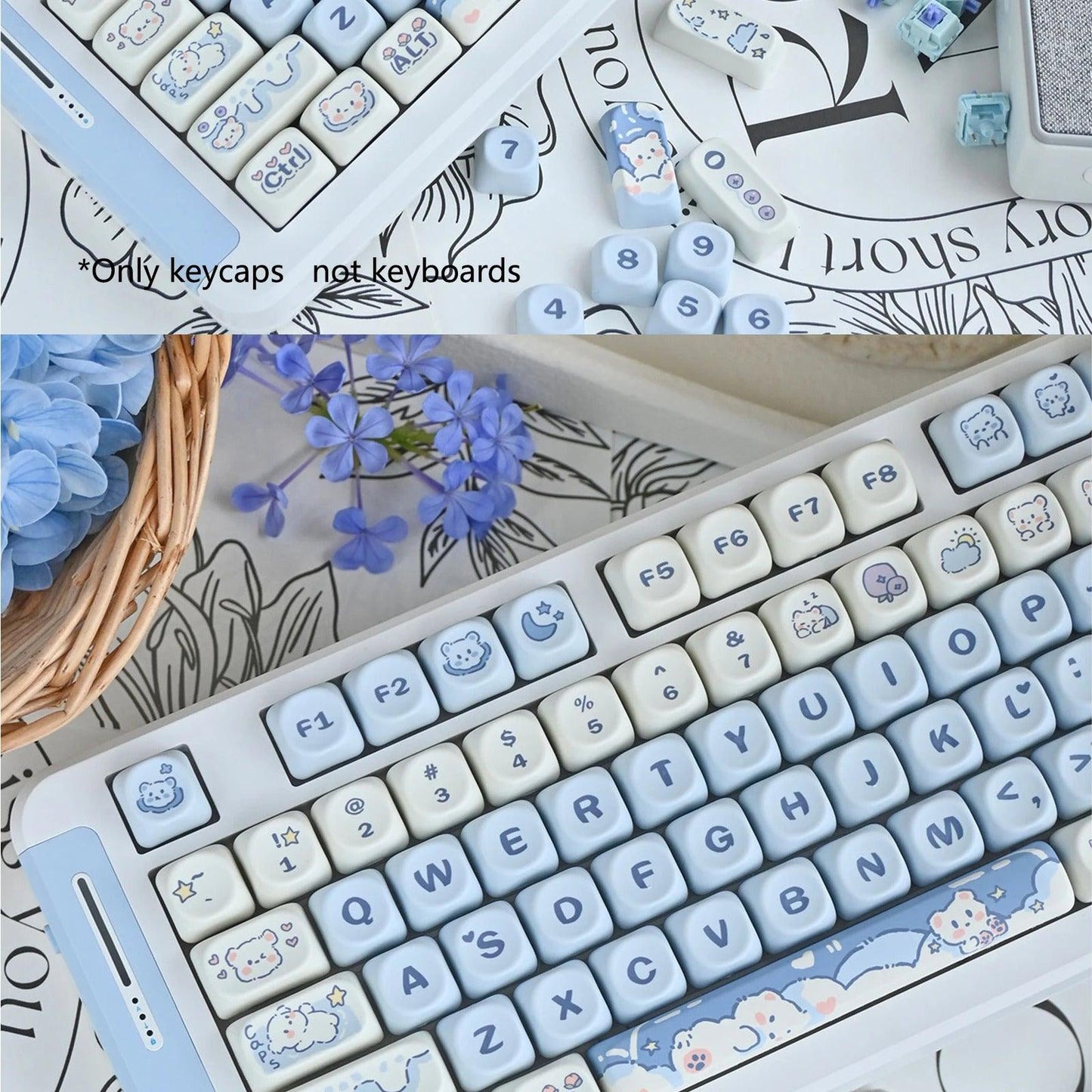 USLION 132 Keys MOA Profile Ice Cream Bear Theme PBT Keycaps - Keebookeys