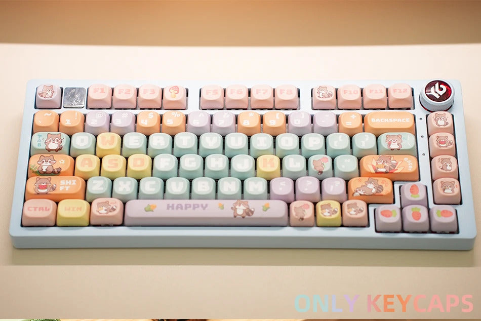 126 Keys MOA Profile Colorful Dogs & Raccoon Theme PBT Keycaps - Keebookeys