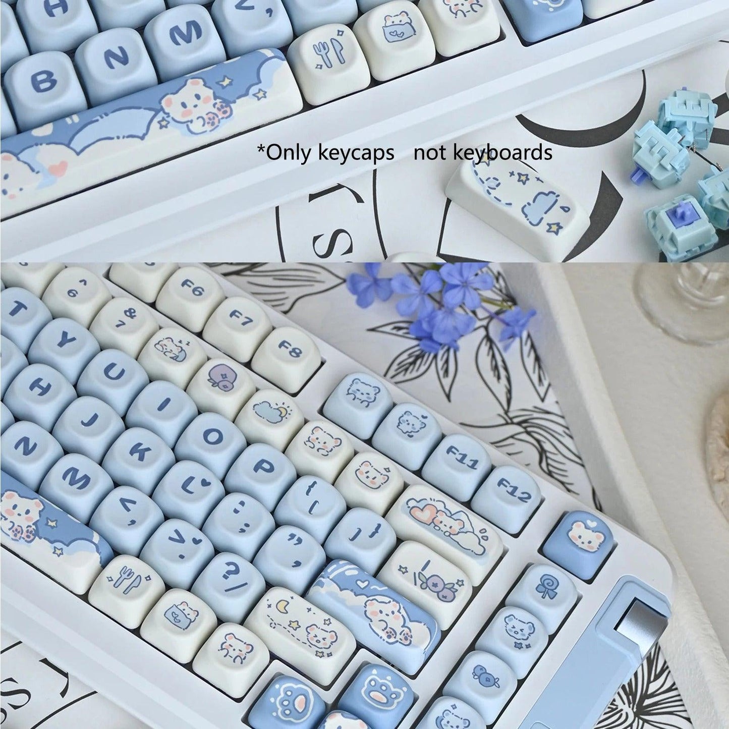 USLION 132 Keys MOA Profile Ice Cream Bear Theme PBT Keycaps - Keebookeys