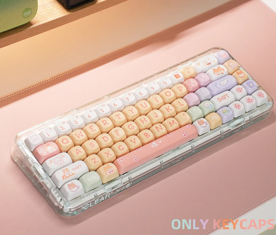 126 Keys MOA Profile Colorful Dogs & Raccoon Theme PBT Keycaps - Keebookeys
