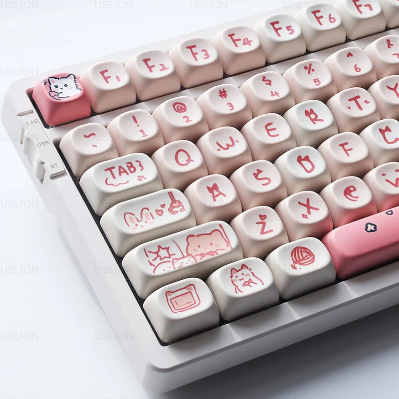 139 Keys Pink Meow Cat Theme MOA Profile PBT Keycaps - Keebookeys