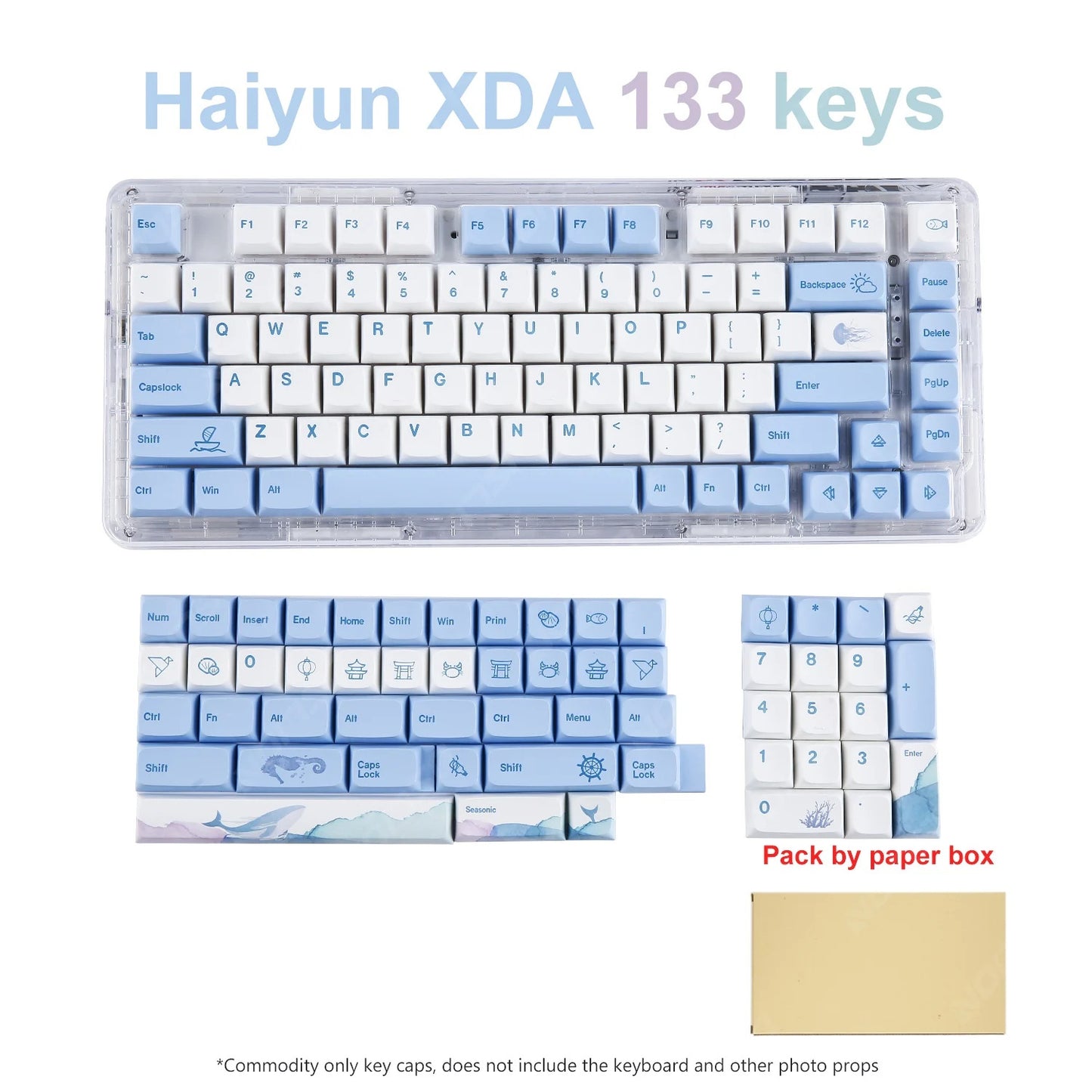 133 Keys XDA Profile Ocean Whale Theme PBT Keycaps - Keebookeys