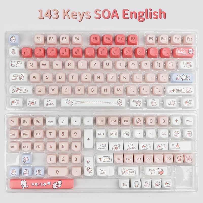 140 Keys SOA Profile Shopping Rabbit Theme PBT Keycaps - Keebookeys