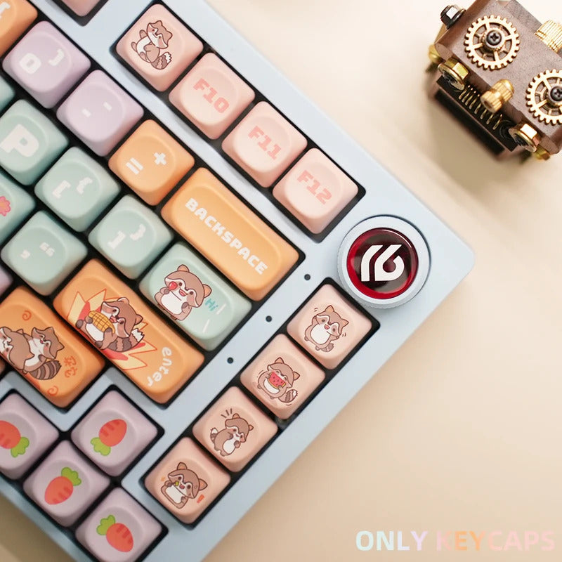 126 Keys MOA Profile Colorful Dogs & Raccoon Theme PBT Keycaps - Keebookeys