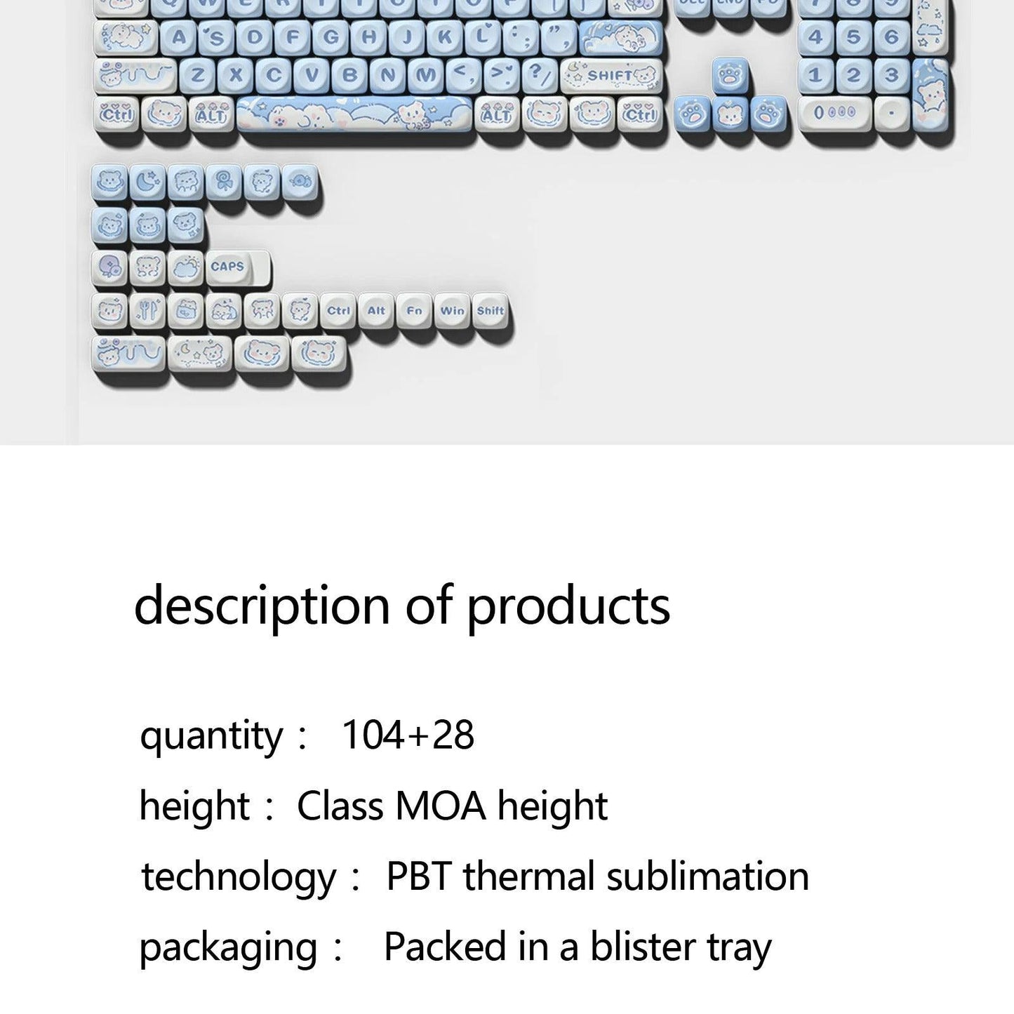 USLION 132 Keys MOA Profile Ice Cream Bear Theme PBT Keycaps - Keebookeys