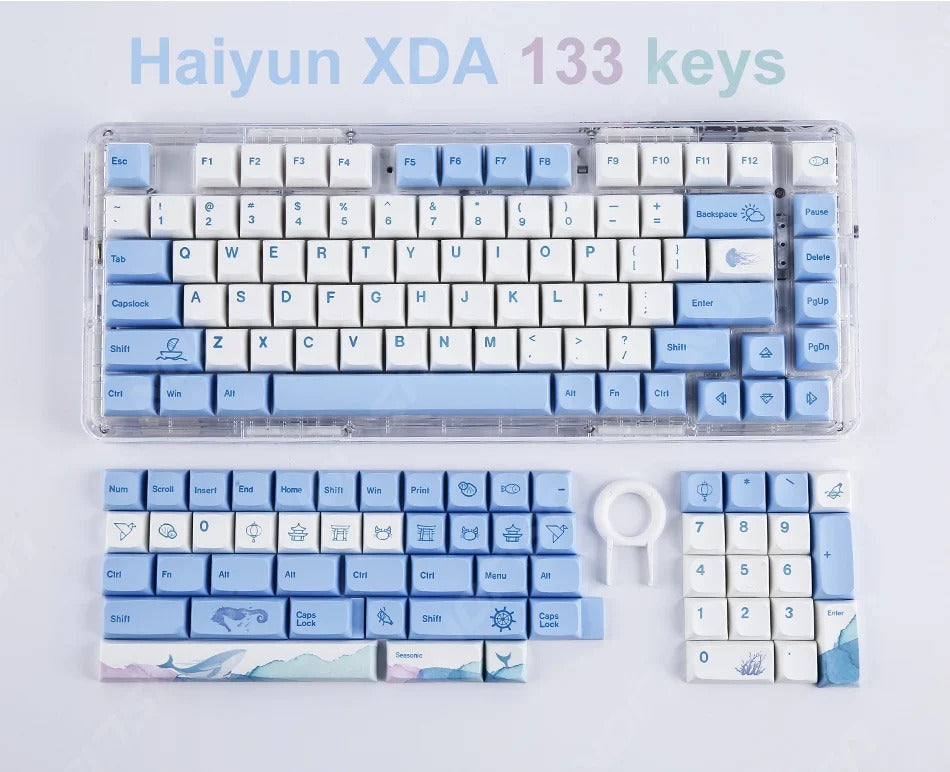 133 Keys XDA Profile Ocean Whale Theme PBT Keycaps - Keebookeys