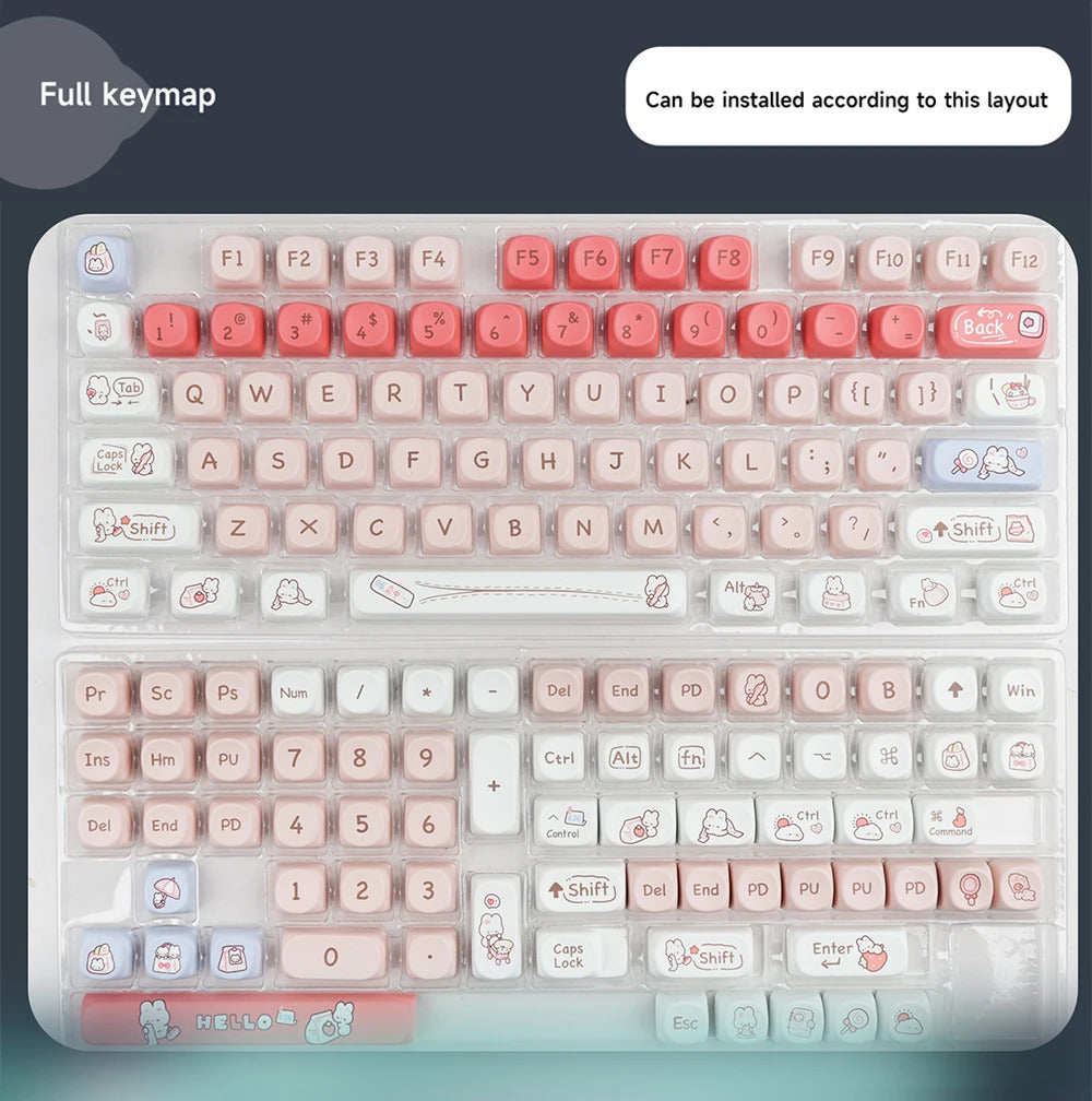 140 Keys SOA Profile Shopping Rabbit Theme PBT Keycaps - Keebookeys